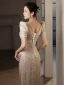 Scintillantes Doré Paillettes Robe De Soirée 2023 Trompette / Sirène Encolure Carrée Manches Courtes Dos Nu Longue Soirée Robe De Ceremonie