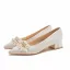 Elegant Beige Beading Pearl Rhinestone Satin Wedding Shoes 2024 3 cm Thick Heels Low Heel Pointed Toe Wedding Pumps High Heels