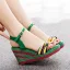 Böhmen Grün Flechten Strassenmode Sandalen Damen 2023 Knöchelriemen 9 cm Keilabsatz Peeptoes Sandaletten