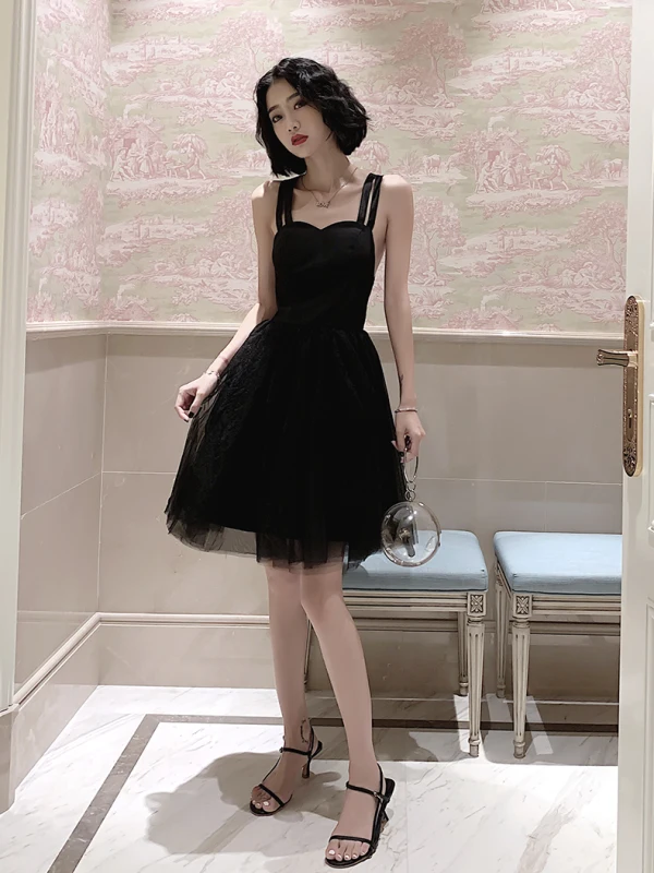 Chic / Beautiful Black Cocktail Party Party Dresses 2022 A-Line / Princess Spaghetti Straps Sleeveless Backless Floor-Length / Long Formal Dresses