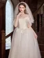 Elegant Modest / Simple White Appliques Wedding Dresses 2025 A-Line / Princess Off-The-Shoulder Sleeveless Backless Floor-Length / Long Wedding