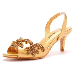 Uroczy Złote Wieczorowe Rhinestone Sandały Damskie 2023 6 Cm Szpilki Peep Toe Sandały Wysokie Obcasy