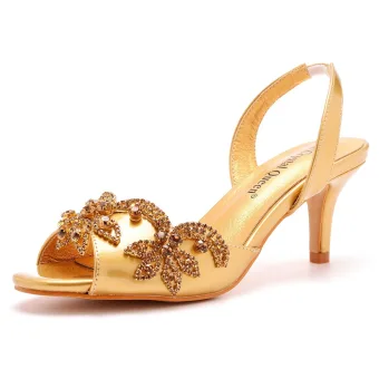 Charmant Doré Soirée Faux Diamant Sandales Femme 2023 6 Cm Talons Aiguilles Peep Toes Bout Ouvert Sandales Talons Hauts