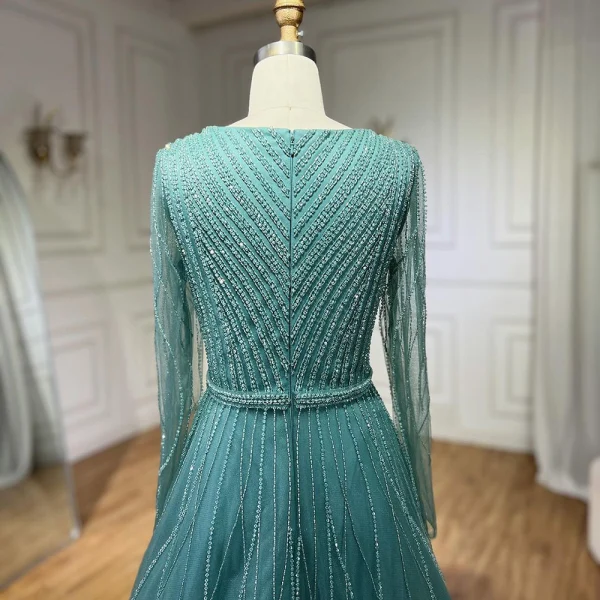 High-end Royal Blue Handmade  Beading Prom Dresses 2024 A-Line / Princess V-Neck Long Sleeve Floor-Length / Long Prom Formal Dresses