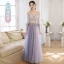 Elegant Purple Lace Flower Bridesmaid Dresses 2022 A-Line / Princess Beading Pearl Sequins Short Sleeve Backless Floor-Length / Long Bridesmaid Wedding Party Dresses