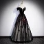 Sexy Black Sequins Evening Dresses 2023 A-Line / Princess Off-The-Shoulder Short Sleeve Backless Floor-Length / Long Evening Party Formal Dresses