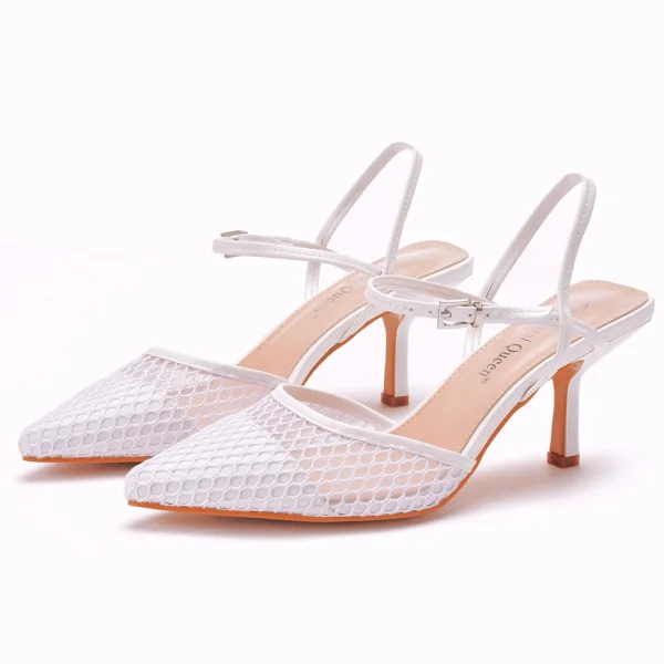 Modest / Simple White Casual Pierced Womens Sandals 2022 7 cm Stiletto Heels Pointed Toe Sandals High Heels