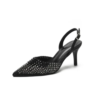 Charmant Noire Soirée Faux Diamant Chaussures Femmes 2026 9 Cm Talons Aiguilles À Bout Pointu Talons Hauts