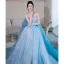 Charmant Himmelblau Pailletten Mit Umhang Ballkleider 2025 Ballkleid Bandeau Ärmellos Rückenfreies Hof-Schleppe Festliche Kleider