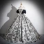 Elegante Schwarz Drucken Ballkleider 2024 Ballkleid Off Shoulder Kurze Ärmel Rückenfreies Lange Ball Festliche Kleider