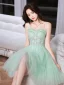 Chic / Beautiful Mint Green Homecoming Appliques Graduation Dresses 2022 A-Line / Princess Spaghetti Straps Sleeveless Backless Bow Floor-Length / Long Formal Dresses