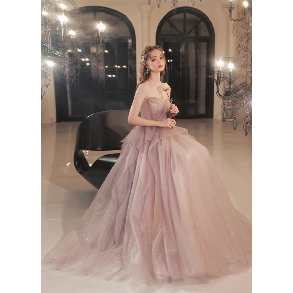 Charming Purple Ruffle Prom Dresses 2022 A-Line / Princess Strapless Sleeveless Backless Floor-Length / Long Prom Formal Dresses