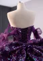 Sparkly Vintage Purple Paljetter Ballkjoler 2024 Ballkjole Kjæreste Uten Ermer Ryggløse Sløyfe Domstol Tog Ball Formelle Kjoler