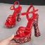 Glitzernden Schwarz Sexy Abend Strass Sandalen Damen 2023 Knöchelriemen 14 cm Thick Heels Peeptoes Sandaletten Hochhackige