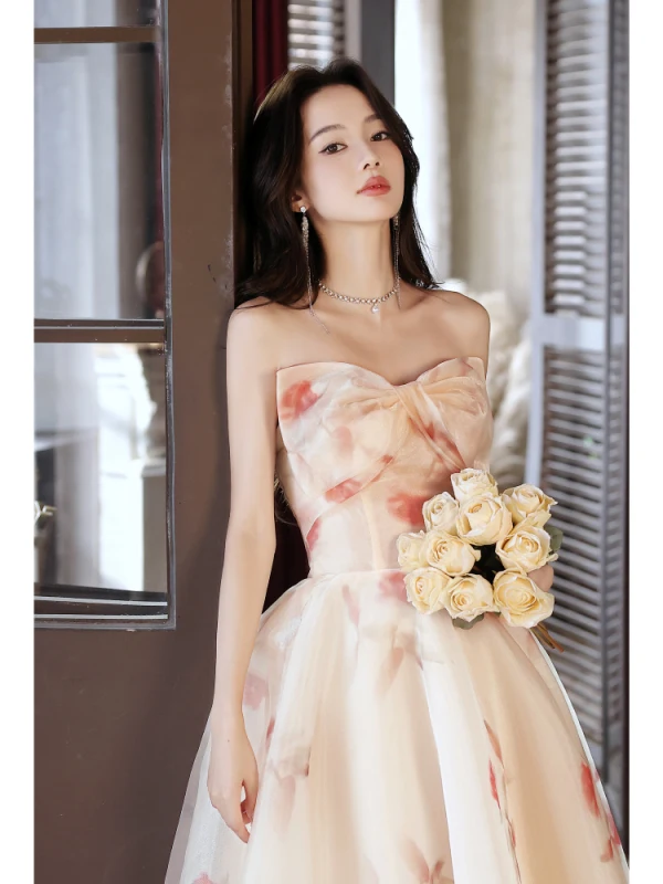 Charming White Appliques Prom Dresses 2023 A-Line / Princess Strapless Sleeveless Backless Floor-Length / Long Prom Formal Dresses