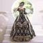 Medieval Vintage / Retro Gothic Black Printing Prom Dresses 2022 Ball Gown Square Neckline Bell sleeves Backless Floor-Length / Long Formal Dresses