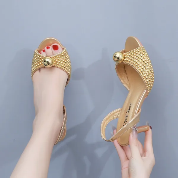 Sexy Gold Pearl Evening Party Womens Sandals 2024 6 cm Stiletto Heels Pointed Toe Sandals High Heels