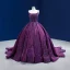 Vintage / Retro High-end Purple Beading Flower Lace Prom Dresses 2022 Ball Gown Spaghetti Straps Sleeveless Backless Court Train Prom Formal Dresses