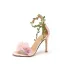 Sexy Rougissant Rose Appliques Promo Sandales Femme 2024 Cuir Bride Cheville 10 cm Talons Aiguilles Peep Toes / Bout Ouvert Sandales Talons Hauts