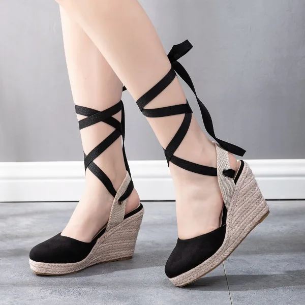 Böhmen Schwarz Plateau Strassenmode Sandalen Damen 2024 Knöchelriemen 10 cm Quadratische Zehe Sandaletten