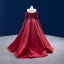 High End Burgunderrot Handgefertigt Perlenstickerei Pailletten Ballkleider 2022 Satin Ballkleid Off Shoulder Lange Ärmel Rückenfreies Sweep / Pinsel Zug Ball Festliche Kleider