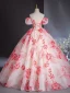Elegant White Printing Prom Dresses 2024 Ball Gown Off-The-Shoulder Puffy Short Sleeve Backless Floor-Length / Long Prom Formal Dresses