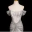 Charming Sparkly Silver Handmade  Beading Sequins Evening Dresses 2025 Trumpet / Mermaid Off-The-Shoulder Short Sleeve Backless Floor-Length / Long Evening Party Formal Dresses