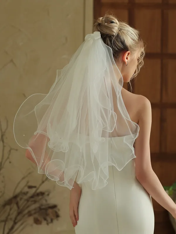 Modest / Simple White Bridal Wedding Veils 2025 Tulle