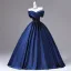 Vintage / Retro Navy Blue Beading Sequins Lace Flower Prom Dresses 2026 Ball Gown Off-The-Shoulder Short Sleeve Backless Floor-Length / Long Formal Dresses