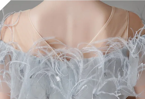 Chic / Beautiful Grey Sequins Tassel Birthday Flower Girl Dresses 2024 Ball Gown Scoop Neck Short Sleeve Backless Floor-Length / Long