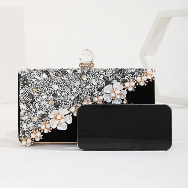 Vintage / Originale Noire Perle Faux Diamant Soirée Pochette 2023