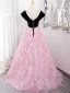 Chic / Beautiful Candy Pink Tassel Prom Dresses 2024 Ball Gown Square Neckline Short Sleeve Backless Floor-Length / Long Prom Formal Dresses