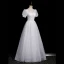 Chic / Beautiful White Beading Sequins Prom Dresses A-Line / Princess 2023 Square Neckline Short Sleeve Backless Floor-Length / Long Prom Dresses Formal Dresses