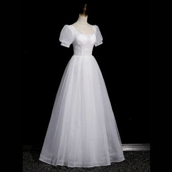 Hermoso Blanco Rebordear Lentejuelas Vestidos De Gala A Line Princess 2023 Escote Cuadrado Manga Corta Sin Espalda Largos Vestidos De Gala Vestidos Formales