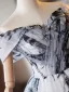 Chic / Beautiful Black Printing Short Homecoming Graduation Dresses 2025 Ball Gown Off-The-Shoulder Short Sleeve Backless