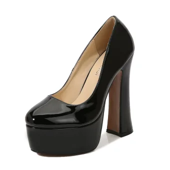 Vintage Retro Black Cocktail Party Waterproof Pumps 2023 14 Cm Thick Heels Round Toe Pumps High Heels