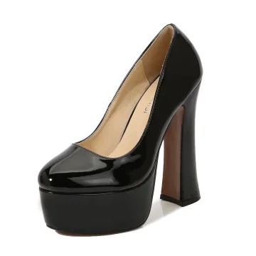 Vintage Zwarte Feest Waterdichte Pumps 2023 14 Cm Dikke Hak Ronde Neus Pumps Hoge Hakken
