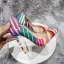 Unusual Multi-Colors Stripe Prom Pumps 2023 Patent Leather 12 cm Stiletto Heels Pointed Toe Pumps High Heels
