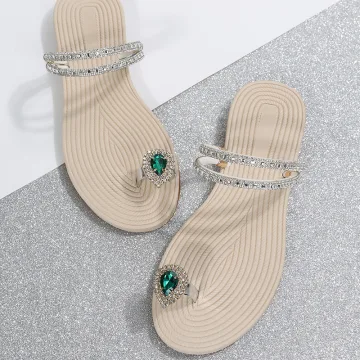 Seksowne Srebrny Lato Plaża Pantofle Klapki 2022 Rhinestone Peep Toe Płaskie Sandały Damskie