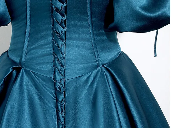 Vintage / Retro Ocean Blue Prom Dresses 2025 Ball Gown Off-The-Shoulder Puffy Short Sleeve Backless Floor-Length / Long Formal Dresses
