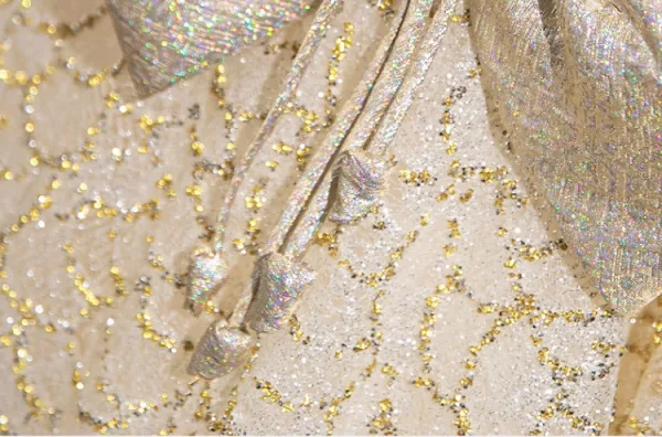 Fashion Champagne Glitter Sequins Bow Prom Dresses 2025 A-Line / Princess Strapless Sleeveless Backless Floor-Length / Long Prom Formal Dresses