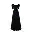 Elegant Black Velvet Prom Dresses 2023 A-Line / Princess Square Neckline Pearl Short Sleeve Backless Formal Dresses Prom Floor-Length / Long