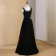 Chic / Beautiful Black Pearl Prom Dresses 2024 A-Line / Princess U-Neck Sleeveless Floor-Length / Long Prom Formal Dresses