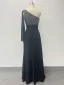 Chic / Beautiful Black Sequins Split Front Evening Dresses 2024 A-Line / Princess Zipper Up at Side One-Shoulder Sleeveless Backless Floor-Length / Long Prom Formal Dresses