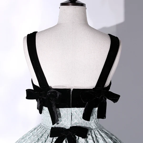 Fashion Black Prom Dresses 2022 Ball Gown Square Neckline Green Spotted Sleeveless Backless Bow Floor-Length / Long Formal Dresses