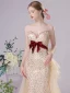 Sexy Champagne Sequins Evening Dresses 2023 Trumpet / Mermaid Strapless Bow Sleeveless Backless Floor-Length / Long Evening Party Formal Dresses