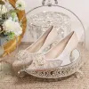 Charming Champagne Pearl Rhinestone Wedding Shoes 2023 5 cm Stiletto Heels Pointed Toe Wedding Pumps High Heels