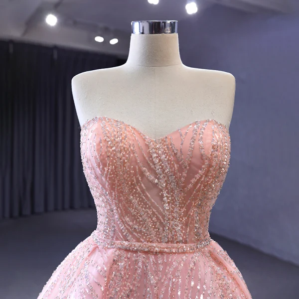High End Pink Perlenstickerei Pailletten Rüschen Ballkleider 2023 A Linie Bandeau Ärmellos Rückenfreies Lange Ball Festliche Kleider