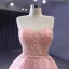 High End Pink Perlenstickerei Pailletten Rüschen Ballkleider 2023 A Linie Bandeau Ärmellos Rückenfreies Lange Ball Festliche Kleider