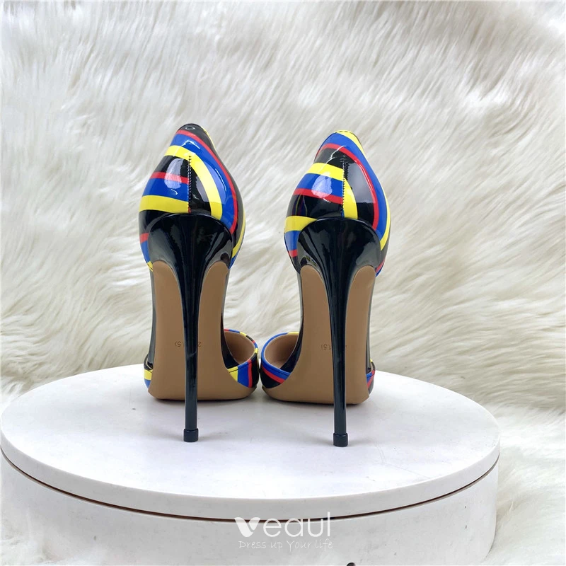 Fashion Multi Colors Striped Evening Party Womens Shoes 2023 12 cm Stiletto Heels Pointed Toe Womens